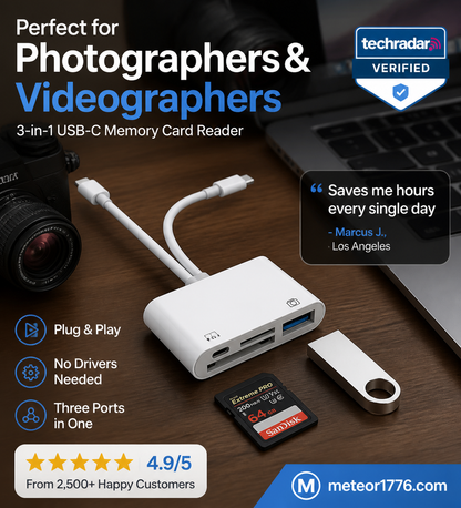 3-in-1 USB-C Memory Card Reader – Read SD, microSD & CF Cards, Plug & Play