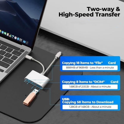 3-in-1 USB-C Memory Card Reader – Read SD, microSD & CF Cards, Plug & Play