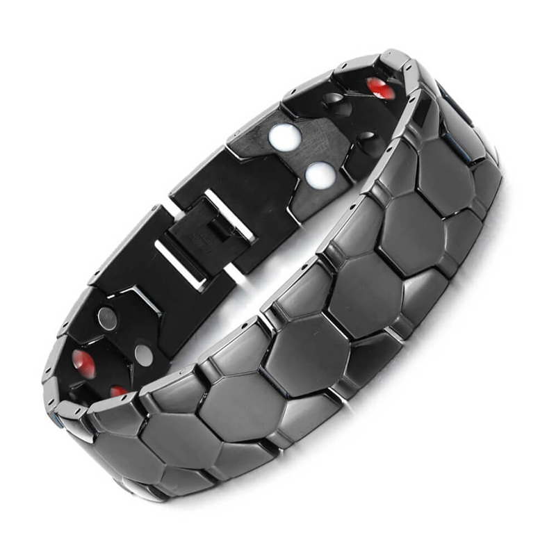 Men's Magnetic Soccer Bracelet: Hexagonal Design, Stainless Steel, Adjustable Links
