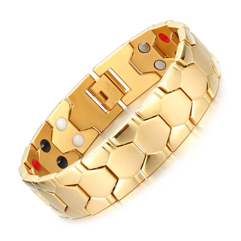 Men's Magnetic Soccer Bracelet: Hexagonal Design, Stainless Steel, Adjustable Links