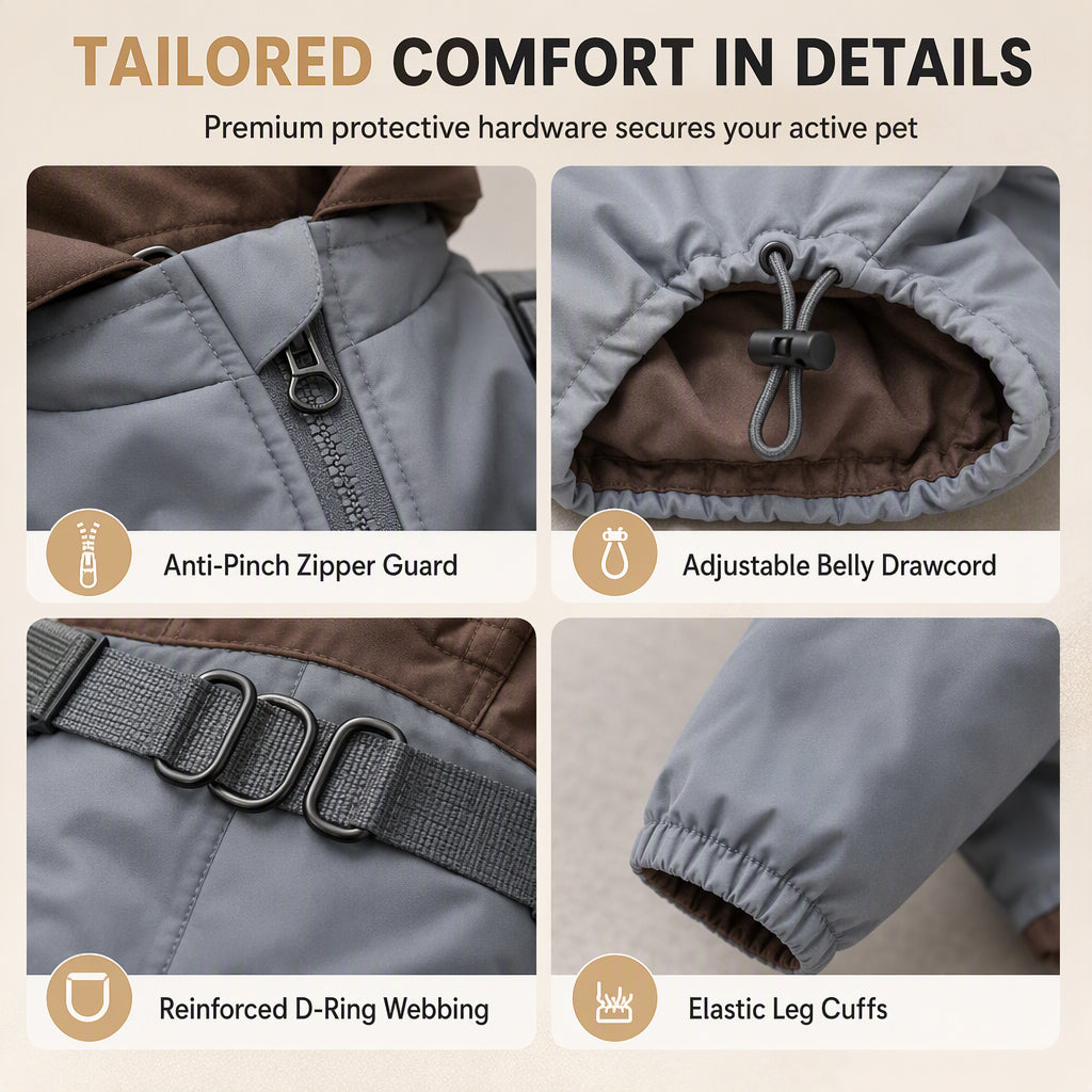 Waterproof Fleece-Lined Winter Dog Jacket with Integrated Leash D-Ring