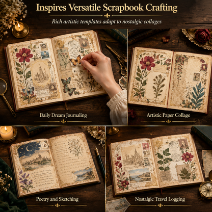 Vintage European Style Hardcover Journal Notebook with Hollow Out Cover Gold Foil Accents and Color Illustrated Pages